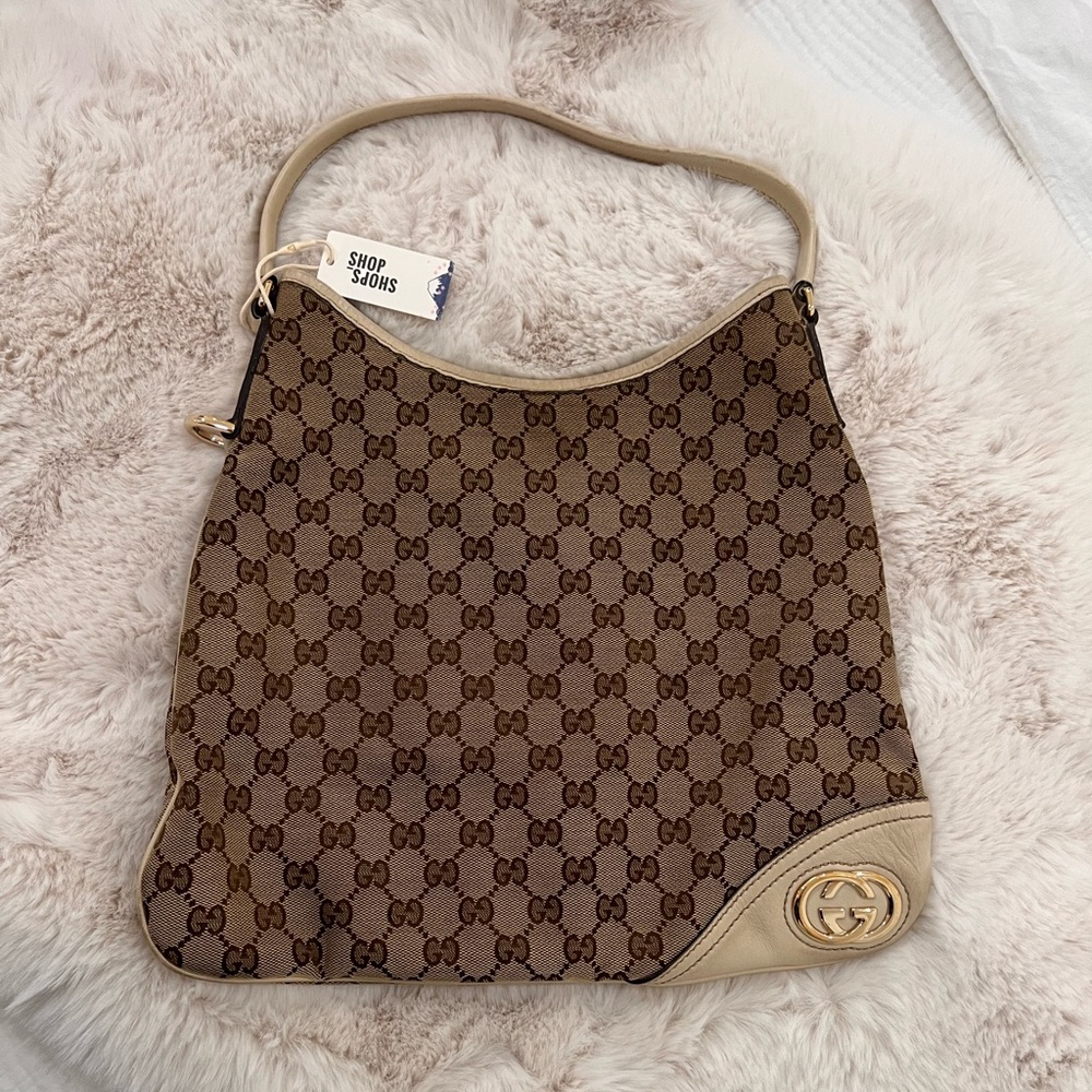 Gucci Beige and Brown Logo Tote